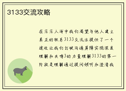 3133交流攻略
